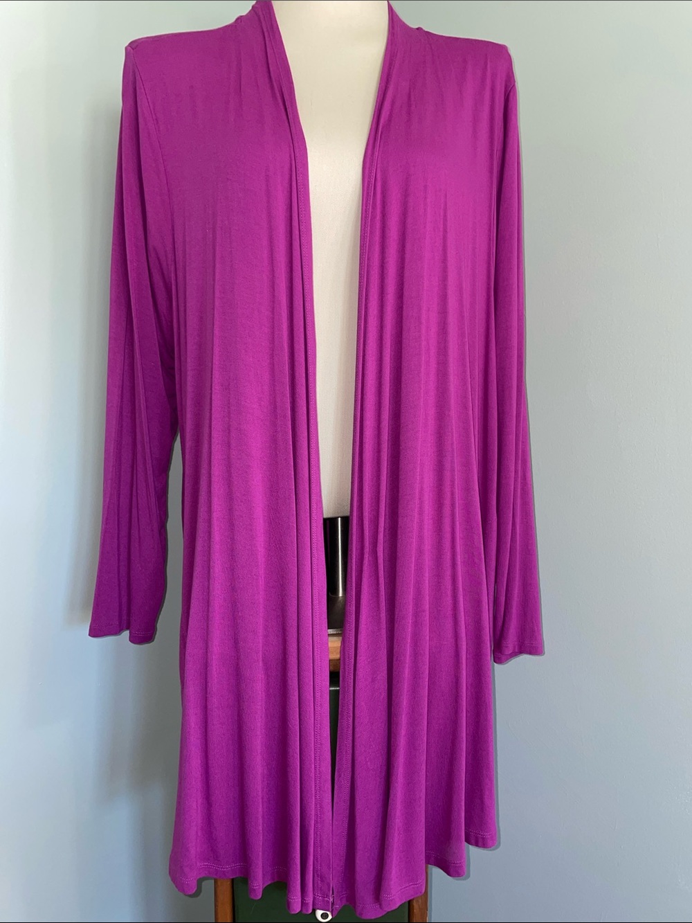 LEEBE 2X Magenta Open Front Long Duster Cardigan Stretch Rayon